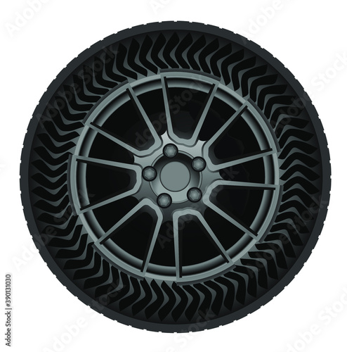 Realistic wheel with airless tire and alloy rim
