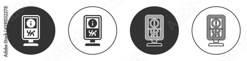 Black Information stand icon isolated on white background. Circle button. Vector.