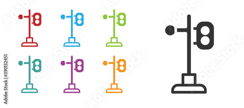 Black Train traffic light icon isolated on white background. Traffic lights for the railway to regulate the movement of trains. Set icons colorful. Vector.