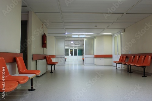 Empty hospital interior at night