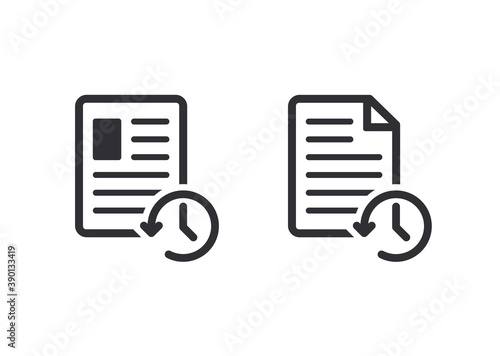 Profile history. Document history. Profile icon. Document icon. Paper icon. History icon. History line. Vector timer. Countdown time. Clock sign. Survey. Check Mark sign. Worksheet sign. Data history.