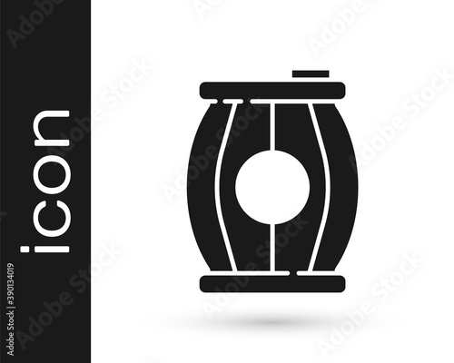 Black Gun powder barrel icon isolated on white background. TNT dynamite wooden old barrel. Vector.