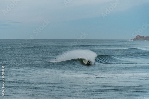 Perfect surfing spot in a nice autumn evening in north Spain