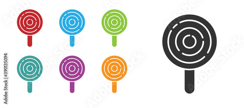 Black Lollipop icon isolated on white background. Candy sign. Food  delicious symbol. Set icons colorful. Vector.