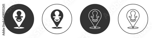 Black Baby dummy pacifier icon isolated on white background. Toy of a child. Circle button. Vector.