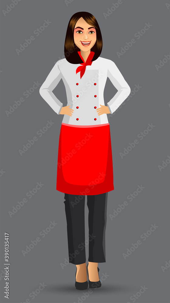 Fototapeta premium Chef Woman illustration on standing position. design template elements for your brochure, banner and web.