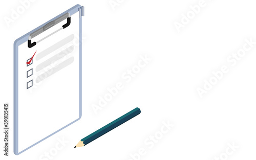 問診票とチェクリストと鉛筆　アイソメトリック