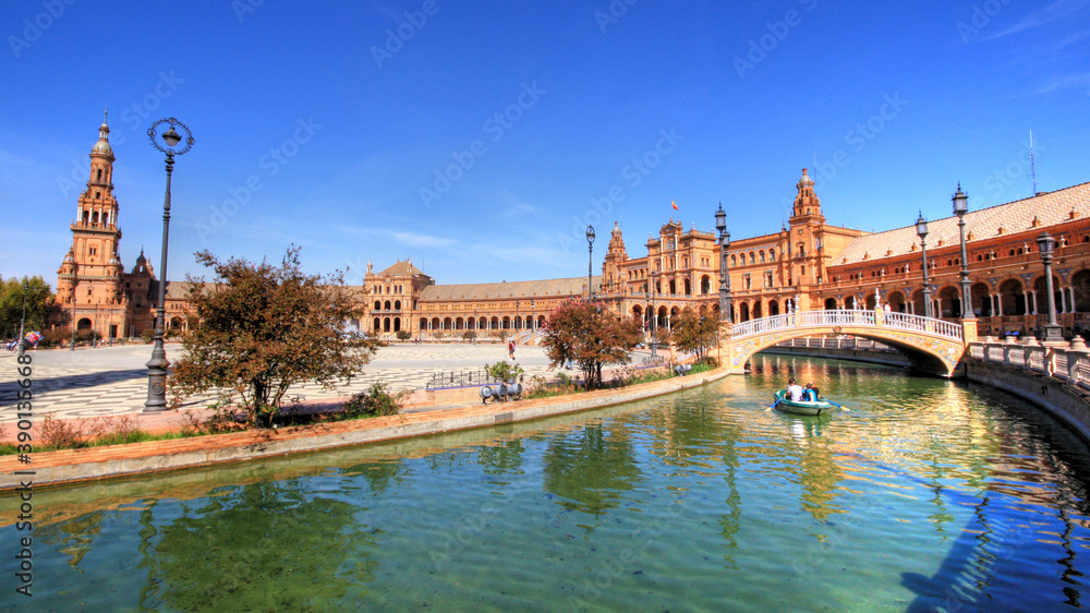Europe - Spain - Beautiful views of the Plaza of Spain in Seville