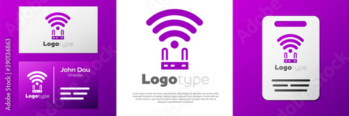 Logotype Router and wi-fi signal icon isolated on white background. Wireless ethernet modem router. Computer technology internet. Logo design template element. Vector.
