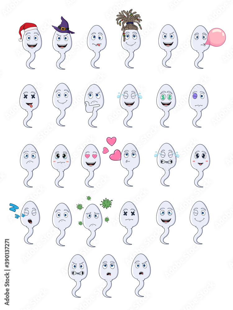 big set with cartoon sperm emoticons. isolated emoji on white background. stock illustration big set with cartoon sperm emoticons. isolated emoji on white background. stock illustration