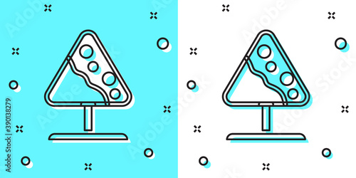 Black line Road sign avalanches icon isolated on green and white background. Snowslide or snowslip rapid flow of snow down a sloping surface. Random dynamic shapes. Vector.