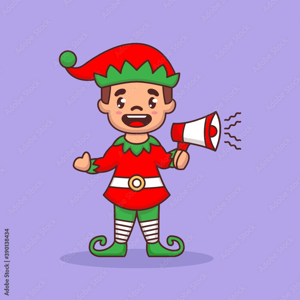 Cute kid with Christmas costume holding megaphone Cute kid with Christmas costume holding megaphone
