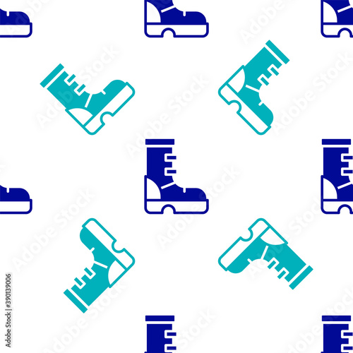 Blue Waterproof rubber boot icon isolated seamless pattern on white background. Gumboots for rainy weather, fishing, gardening. Vector.