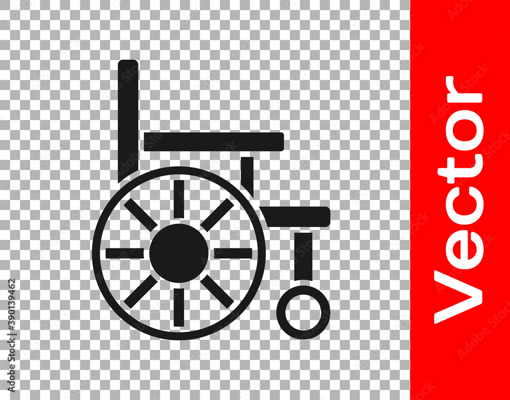 Black Wheelchair for disabled person icon isolated on transparent background. Vector.