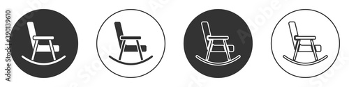 Black Rocking chair icon isolated on white background. Circle button. Vector.