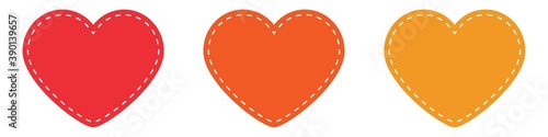 Dashed heart shape in red,orange and violet color. Dotted love symbol. Romantic icon in flat design. Outline heart illustration. Love icon in simple modert style. Vector EPS 10.