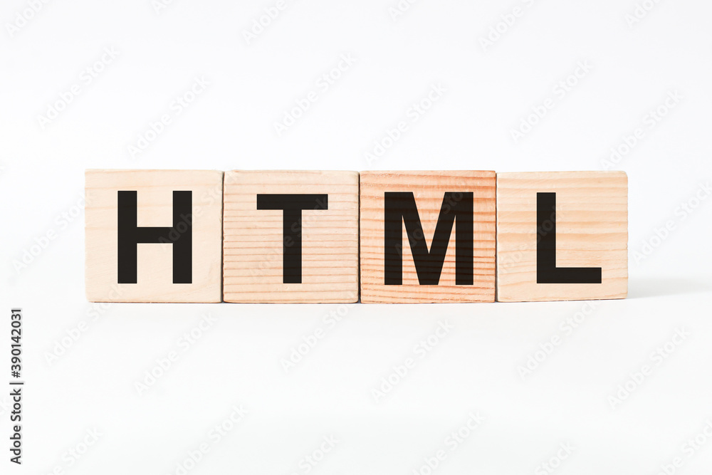 word HTML on wooden blocks, white background, business concept. business and Finance word HTML on wooden blocks, white background, business concept. business and Finance