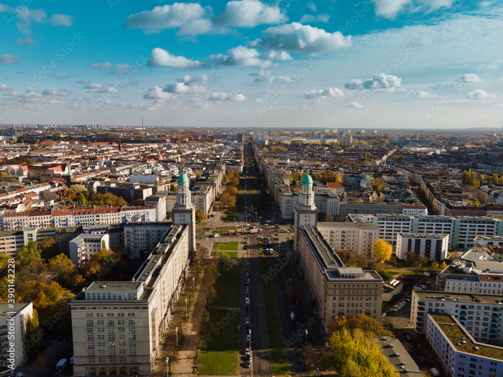 Berlin Friedrichshain, Karl Marx Allee aerial view