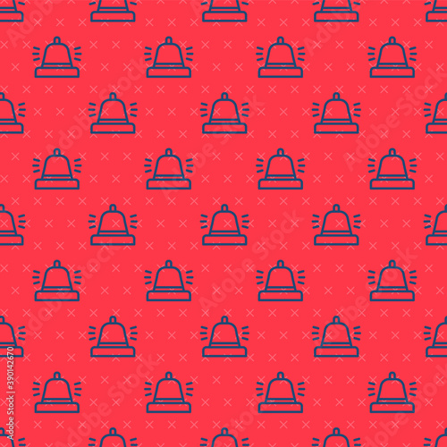 Blue line Hotel service bell icon isolated seamless pattern on red background. Reception bell. Vector.