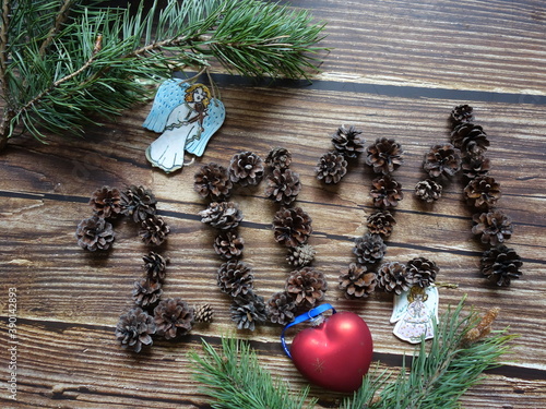 christmas decoration on wooden background