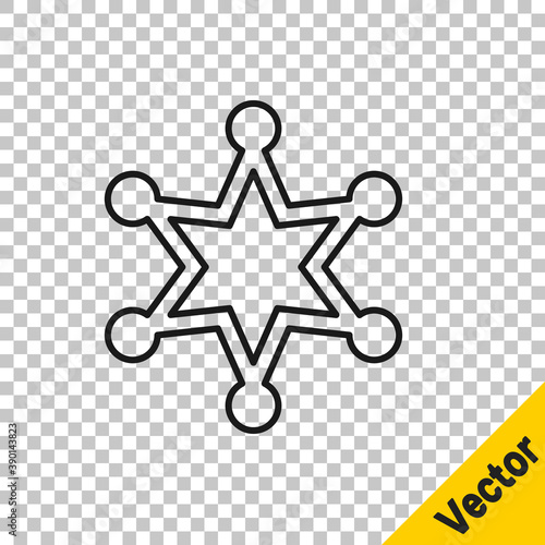 Black line Hexagram sheriff icon isolated on transparent background. Police badge icon. Vector.