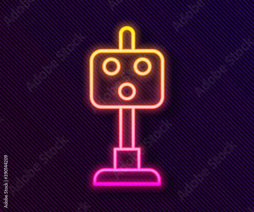 Glowing neon line Train traffic light icon isolated on black background. Traffic lights for the railway to regulate the movement of trains. Vector.
