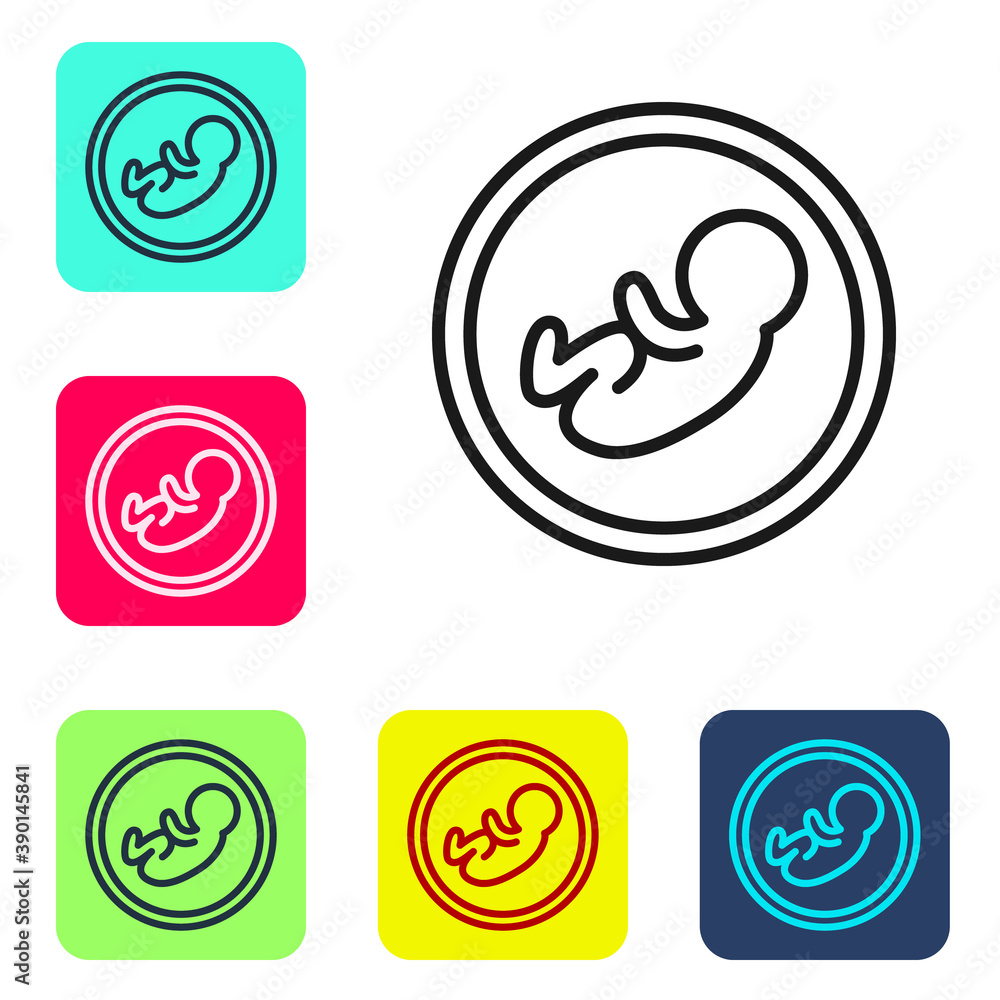 Black line Baby icon isolated on white background. Set icons in color square buttons. Vector. Black line Baby icon isolated on white background. Set icons in color square buttons. Vector.