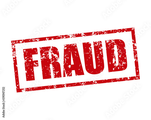 Fraud rubber stamp icon. Grunge style texture. Red vintage treason seal. Aged and damaged sticker label. Scratched sign. Isolated on white background. Vector illustration image.