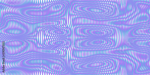 Moire seamless holographic vector background. Moire texture wavy lines optical illusion abstract background. TV screen effect. Distorted shapeful lines wallpaper.