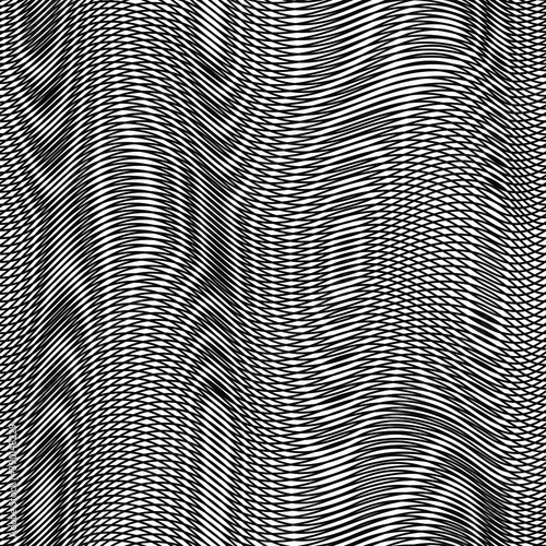 Moire seamless holographic vector background. Moire texture wavy lines optical illusion abstract background. TV screen effect. Distorted shapeful lines wallpaper.