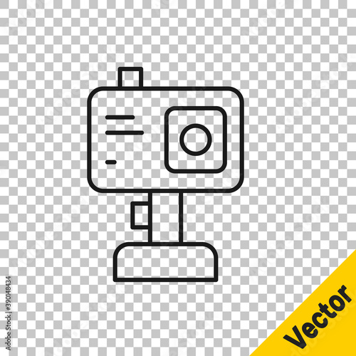 Black line Action extreme camera icon isolated on transparent background. Video camera equipment for filming extreme sports. Vector.
