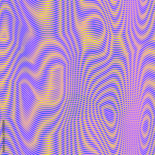Moire seamless holographic vector background. Moire texture wavy lines optical illusion abstract background. TV screen effect. Distorted shapeful lines wallpaper.