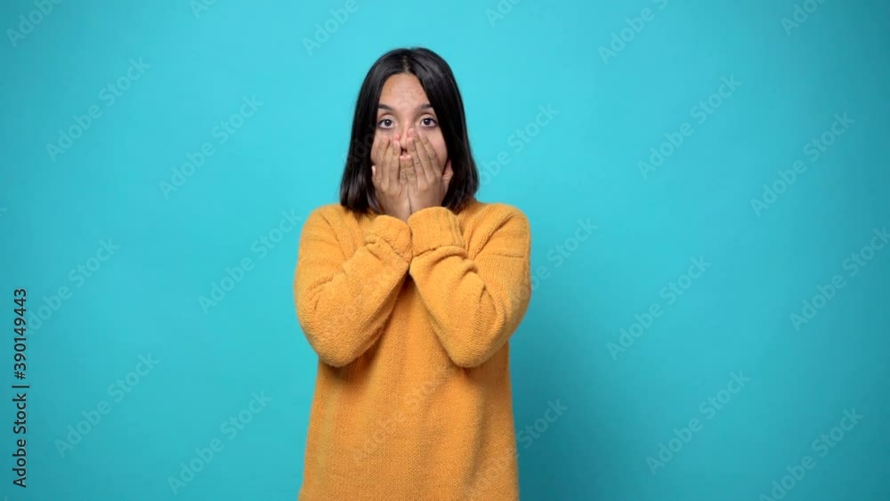 woman covering mouth with hands. Can not speak woman covering mouth with hands. Can not speak