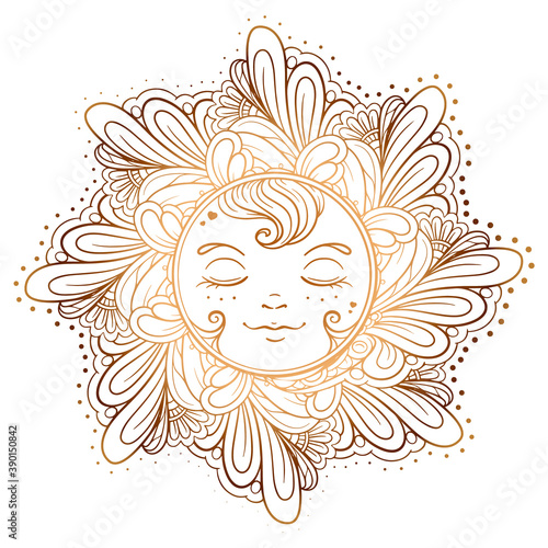 Colorful ornamental sun illustration.