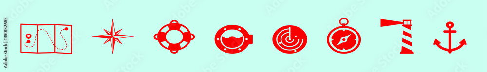 set of nautical cartoon icon design template with various models. vector illustration isolated on blue background set of nautical cartoon icon design template with various models. vector illustration isolated on blue background