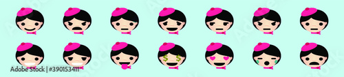 set of mime character emoticons. cartoon icon design template with various models. vector illustration isolated on blue background