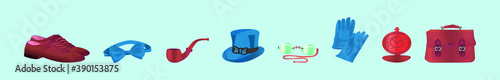 men accessories set. cartoon icon design template in trendy flat design vector illustration isolated on blue background