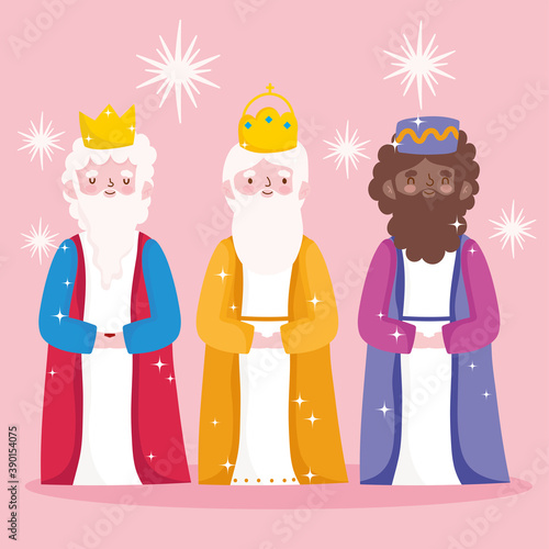 nativity, manger cute three wise kings cartoon