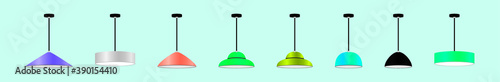 set of hang ceiling cone lamp. cartoon icon design template with various models. vector illustration isolated on blue background