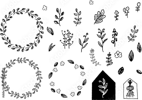 手描きの草花装飾セット
