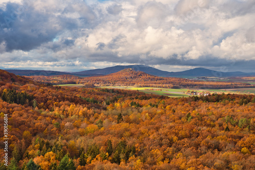 Herbstlicher Wald mit Blick nach Thüringen Deutschland photo