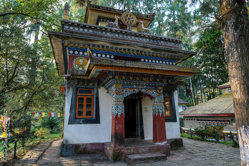 Prayer wheel in Norbugang Park on November 1, 2020 in Yuksom, Sikkim, India. Prayer wheel in Norbugang Park on November 1, 2020 in Yuksom, Sikkim, India.