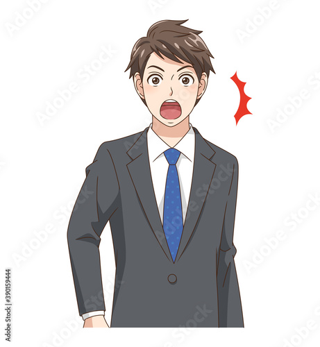 びっくり驚くスーツの若い男性