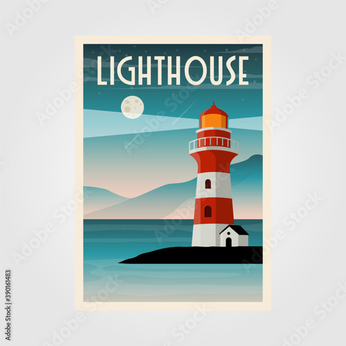 lighthouse poster vector illustration design, lighthouse coastal line background design