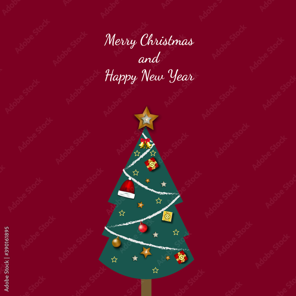 Naklejka premium Merry Christmas and Happy New Year greeting card, vector illustration on a blue background.