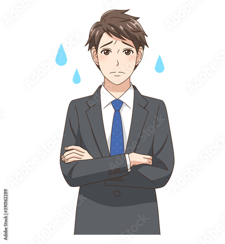 心配するスーツの若い男性
