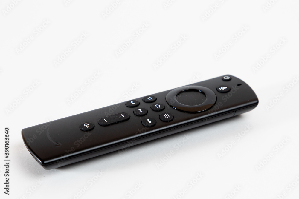 Remote control for intelligent device with microphone. On white background. Black Remote control for intelligent device with microphone. On white background. Black