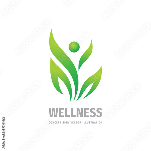 Human character - nature green leaves - vector logo concept illustration. Health positive logo symbol. Graphic design element. 