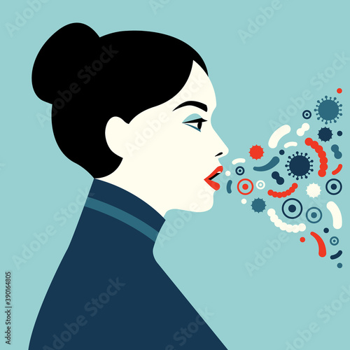 Female character sneezing and coughing. Vector illustration in a flat style