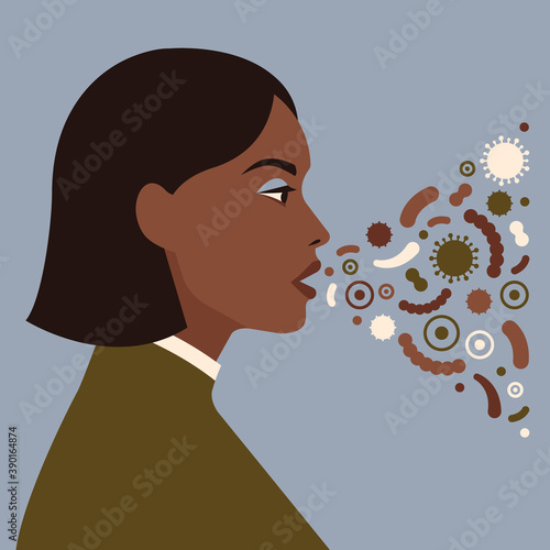 Female character sneezing and coughing. Vector illustration in a flat style